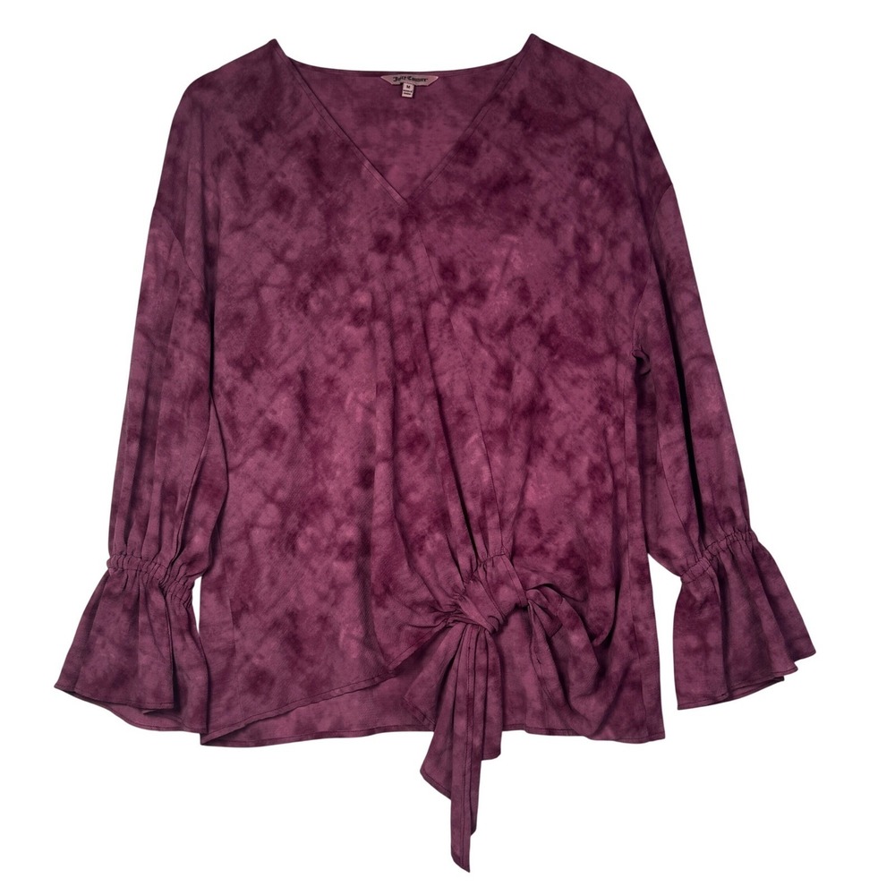 Juicy Couture Womens Medium Plum Tie Dye Tie Front Boho Peasant Blouse Top